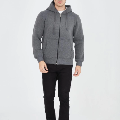 Tam Fermuarlı Kapşonlu  SweatShirt - Füme -